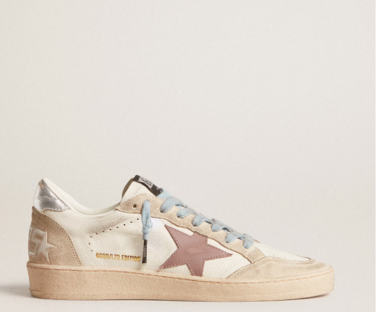 Ball Star LTD in nappa bianca e suede perla con stella in pelle malva