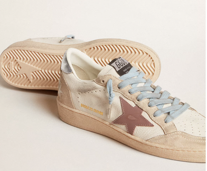 Ball Star LTD in nappa bianca e suede perla con stella in pelle malva